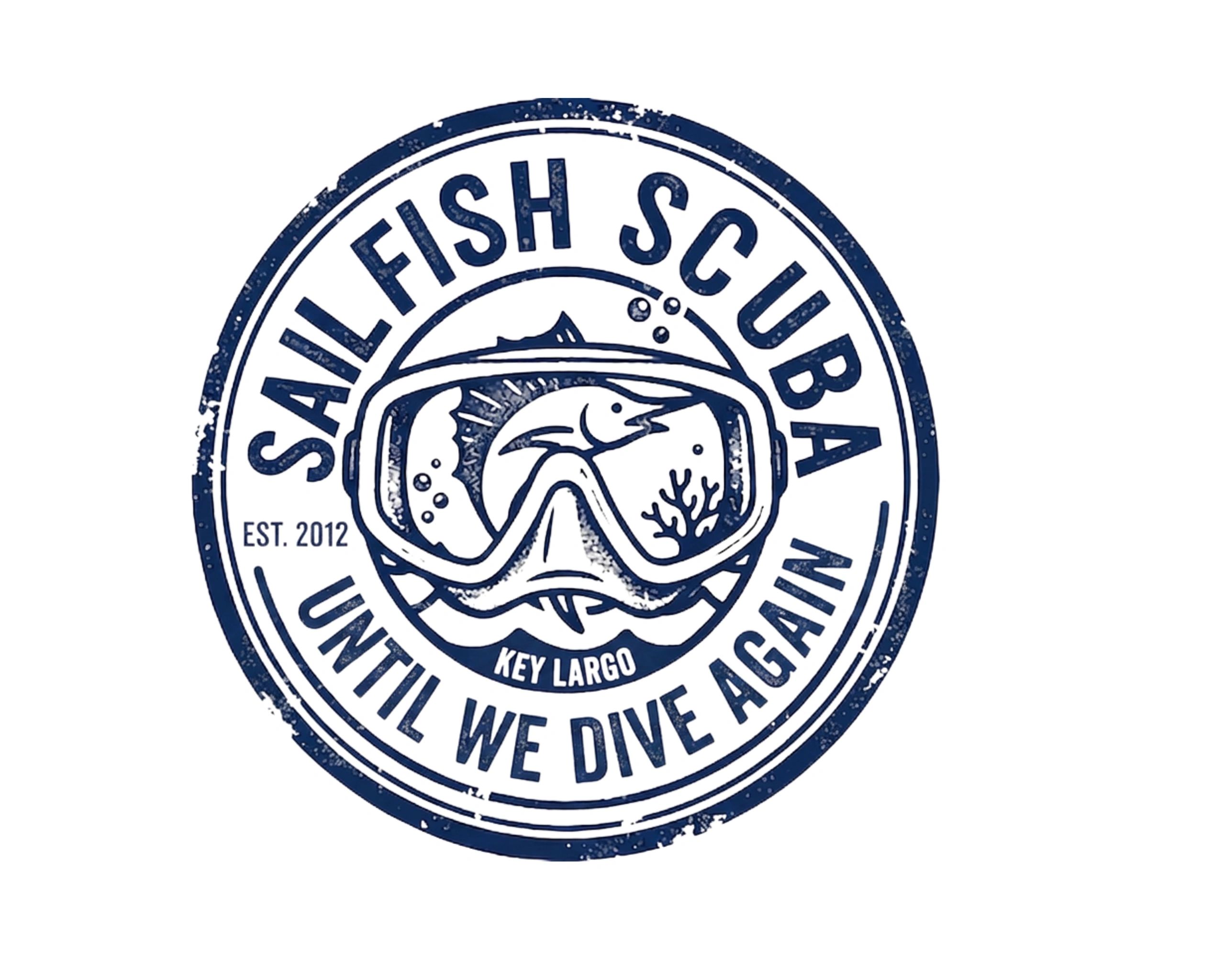 Sailfish Scuba Key Largo logo with marine elements.