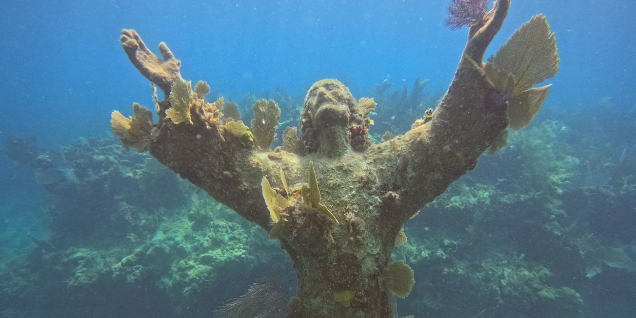 World-famous Christ of the Abyss statue in John Pennekamp Coral Reef State Park Key Largo Florida 