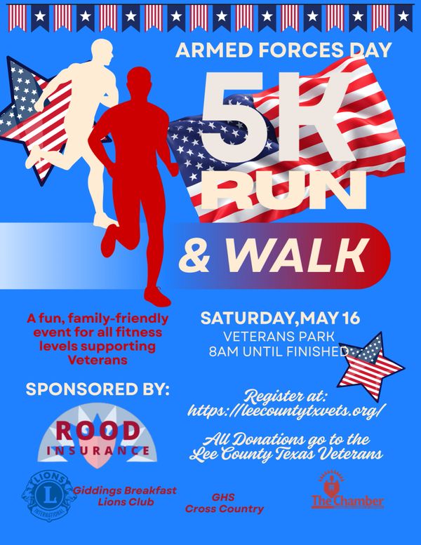 Armed Forces Day 5K Run &amp; Walk supporting veterans, May 16 at Veterans Park.