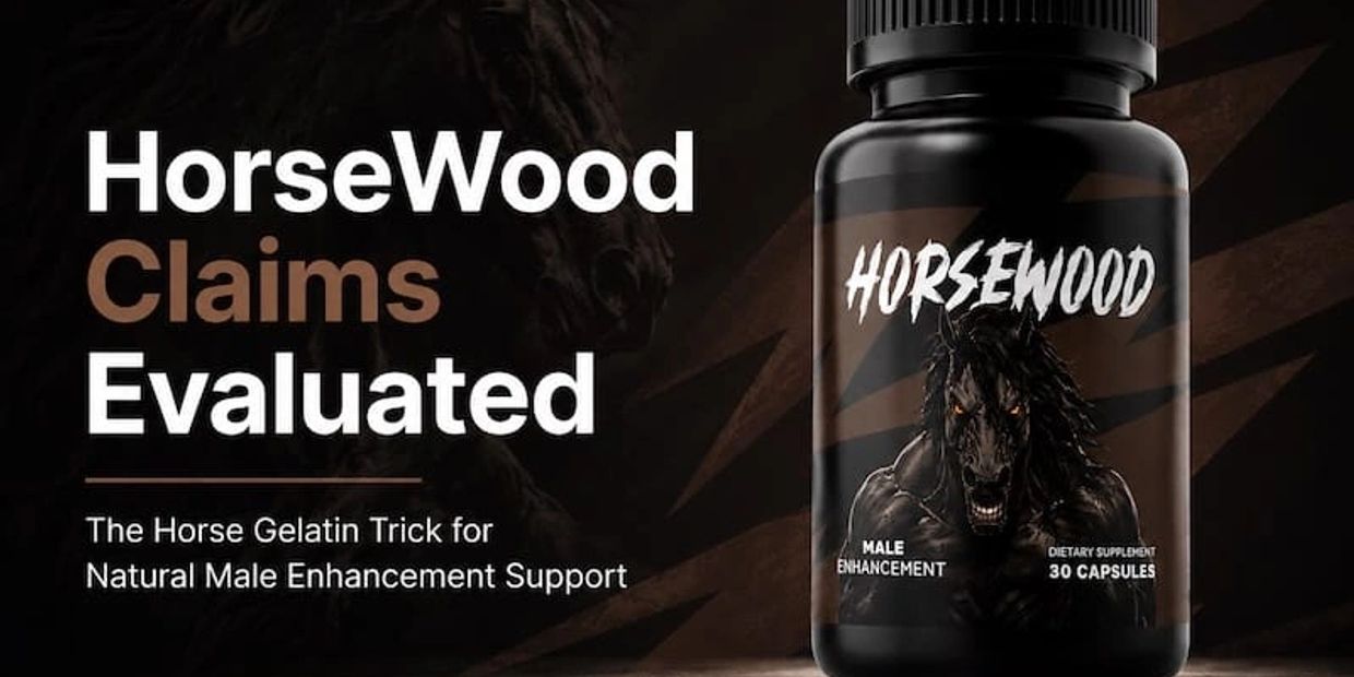 HorseWood male enhancement supplement bottle with bold claims text.