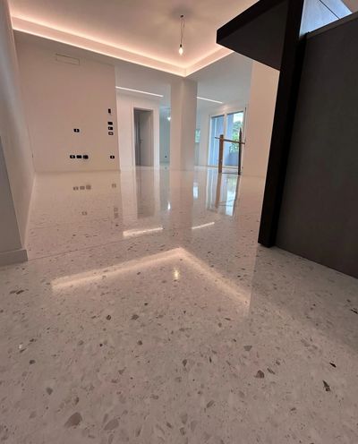 terrazzo flooring installation and pouring new terrazzo