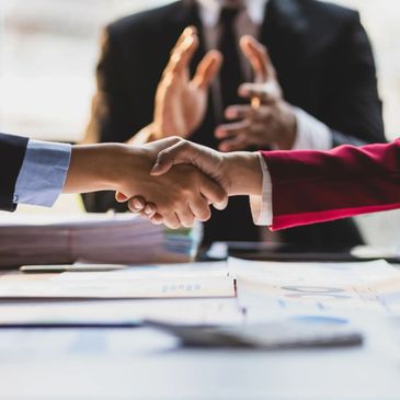 Successful resolution with parties shaking hands