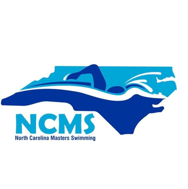 Logo of North Carolina Masters Swimming with a swimmer inside the state outline.
