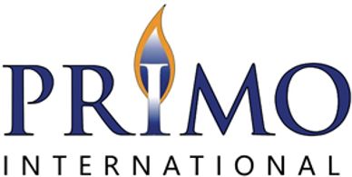 Logo for Primo International with flame design.