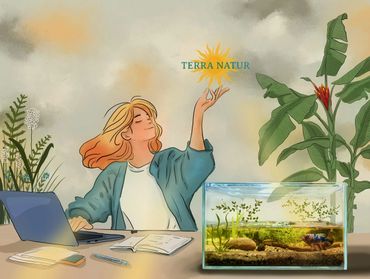 Woman working with plants and aquatic life, symbolizing nature and research.