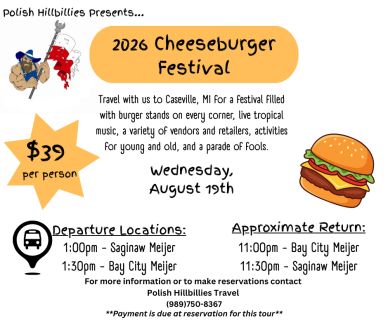 Flyer for the 2026 Cheeseburger Festival in Caseville, MI on August 19th.
