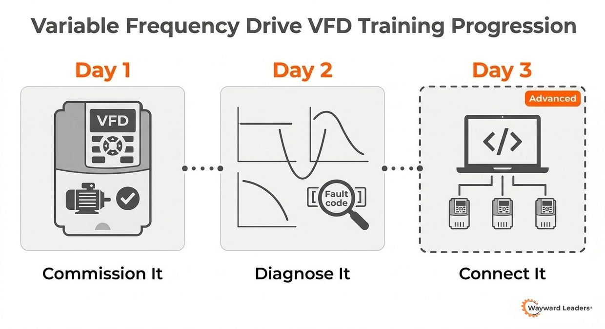 Three-day Variable Frequency Drive training: commission, diagnose, and connect.