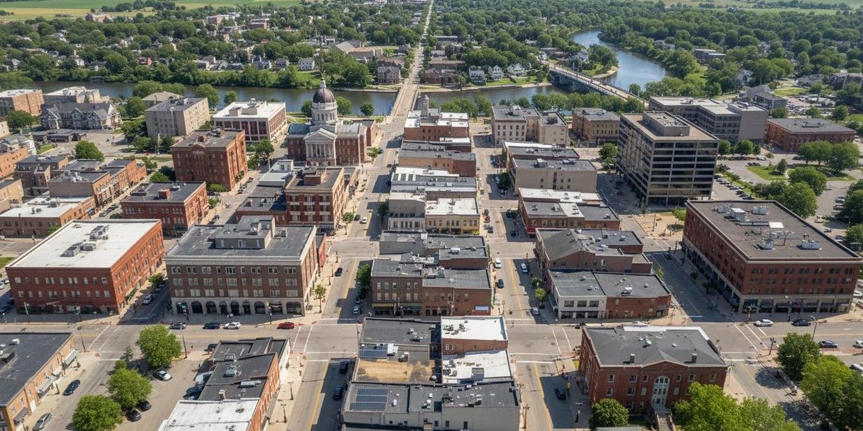 Aerial view of downtown Niles, Michigan