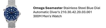 Omega Seamaster stainless steel blue dial men's dive watch.