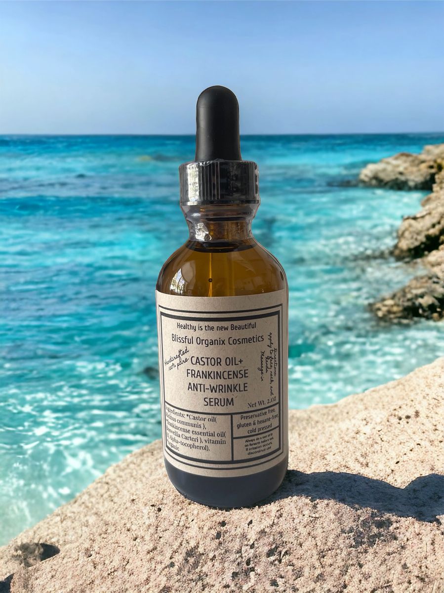 HANDCRAFTED ORGANIC CASTOR OIL+ FRANKINCENSE ANTIWRINKLE FACE SERUM W/ FREE LYMPHATIC GUA SHA