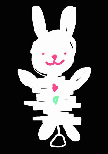 Pull toy bunny with diamond-shaped plastic buttons on its chest: one pastel pink, one pastel green. 