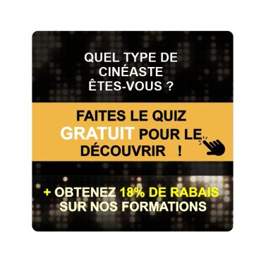 Annonce pour un quiz de cinéaste avec remise de 18%.