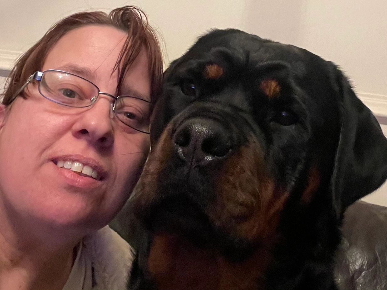 Ange with her Rottweiler Raven