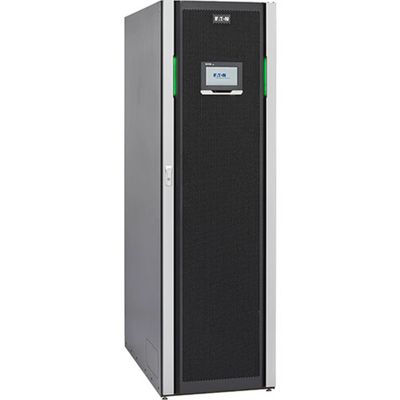 Tall server rack with a digital display and ventilation panel.