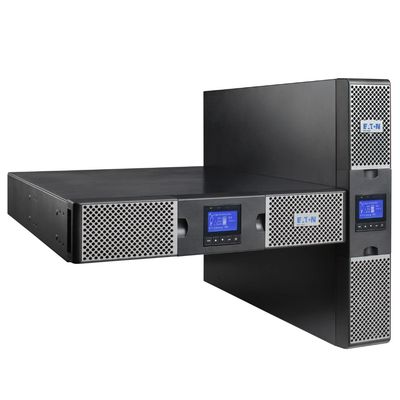Two Eaton branded UPS units, one horizontal and one vertical.
