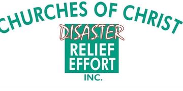Churches of Christ Disaster Relief Effort logo with green and red text.