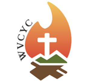 Christian logo with a cross, mountains, and a flame.