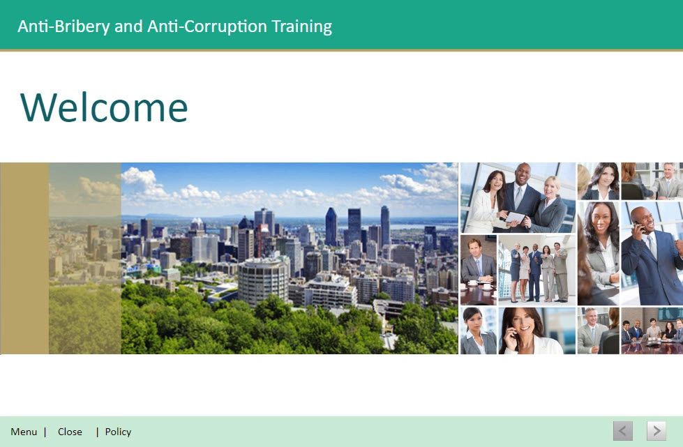 Snapshot of Anti-bribery and Anti-Corruption eLearning course Welcome page