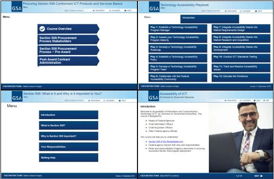 One snapshot of 4 different GSA eLearning courses on Accessibility