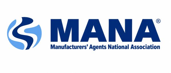 Logo of Manufacturers' Agents National Association (MANA) with blue typography and symbol.