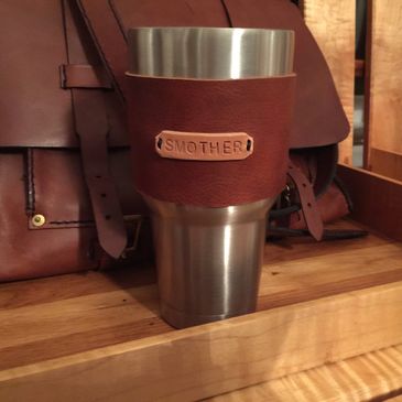 Leather Yeti Wrap, custom leather accessories, leather wrap for yeti cups, comes with monogram.