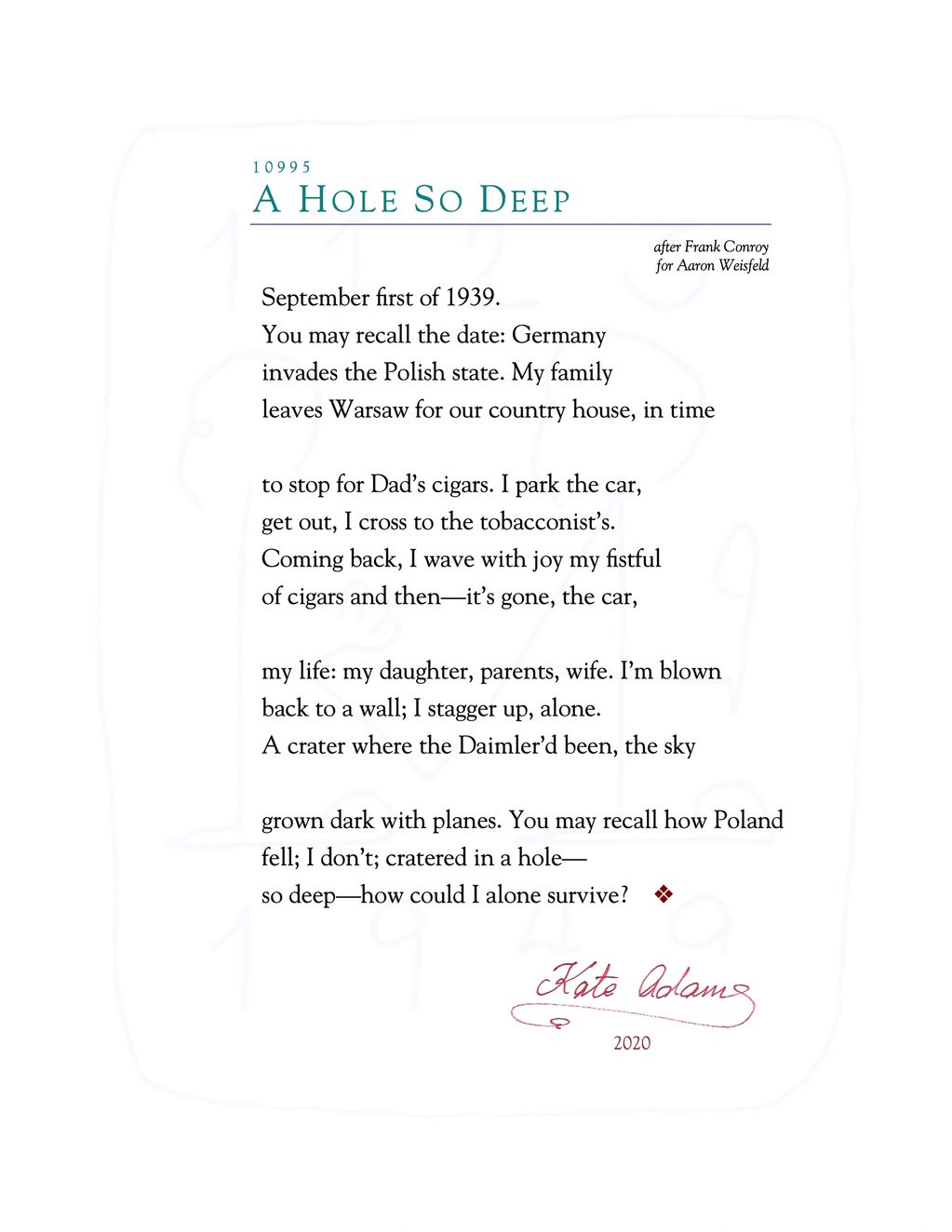 PDF of poem "A Hole So Deep"
Daimler, Warsaw, Germany, Poland, Conroy