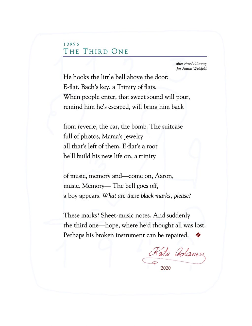 PDF of poem "The Third One"
Conroy, Bach, bomb, bell