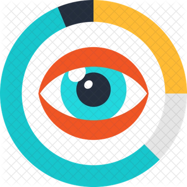 Colorful eye illustration with circular segments.