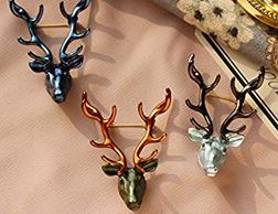 Vintage Deer Elk Antler Collar Pin Brooch, Reindeer! Personal Stylist, Dark Skinned but Pretty