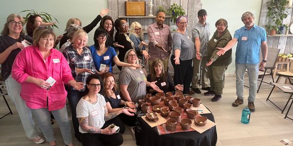 Non profit group gathering for clay workshop at earthen vessels 