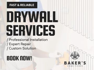 Drywall services with professional installation, expert repair, and custom solutions by Baker's Home Fixers.