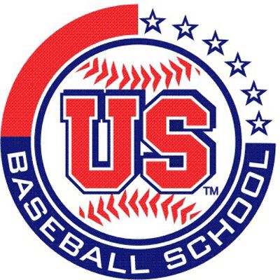 Logo of US Baseball School with stars and a baseball design.