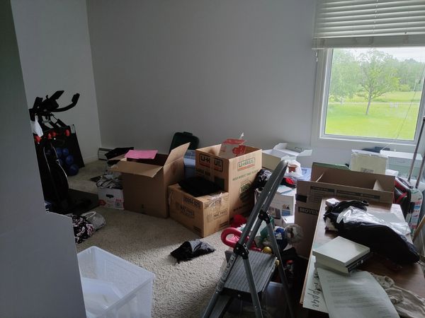 Office/Exercise room, Before, Cluttered, Client TF.