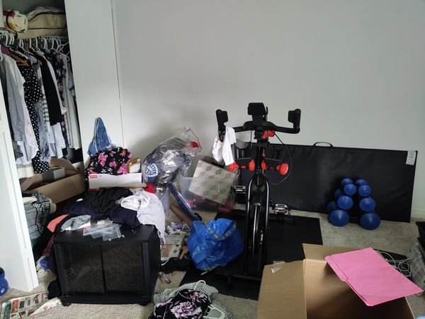Office/Exercise room, Before, Cluttered, Client TF.