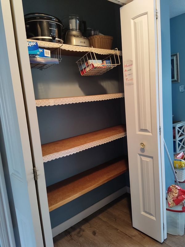Pantry, decluttering process, mostly emptied, Client CW.