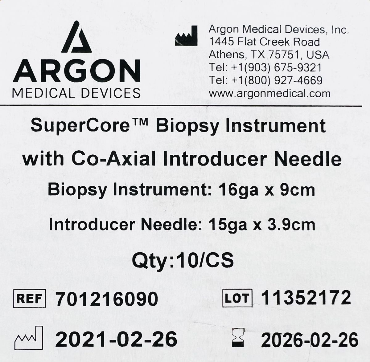 Argon Medical 701216090 SuperCore Biopsy 16G x 9 cm