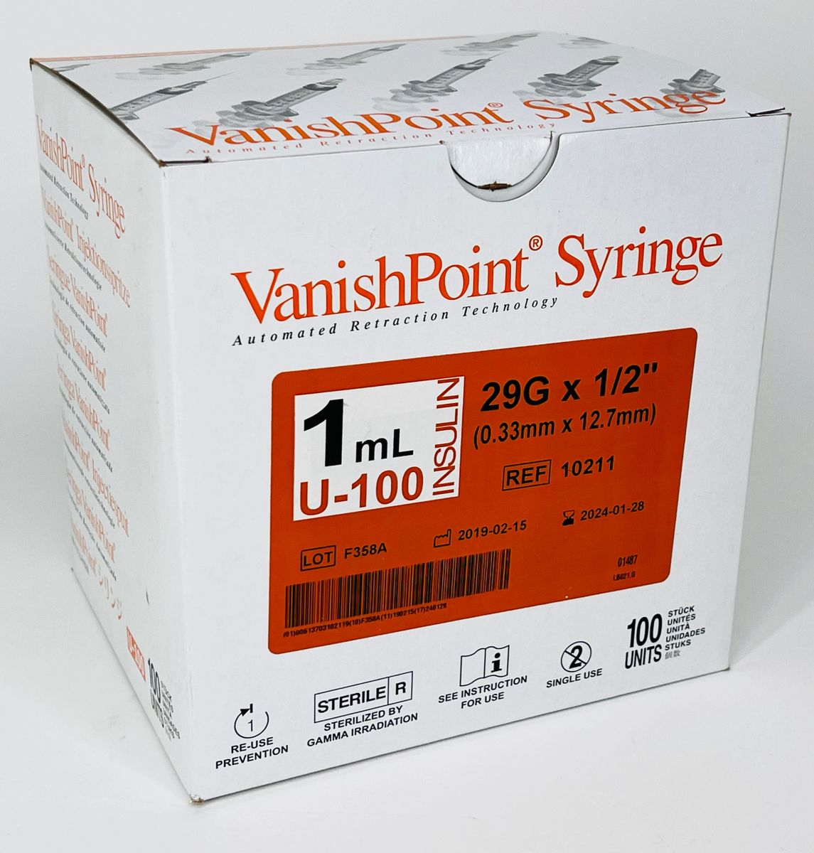 VanishPoint Insulin Syringe 29G x 1/2in 10211 U100