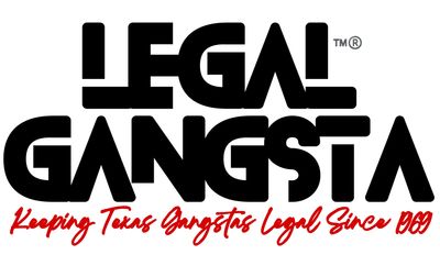 Logo reading 'Legal Gangsta' with tagline about Texas law.
