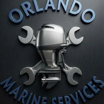 Logo for Orlando Marine Services with motor and wrenches.