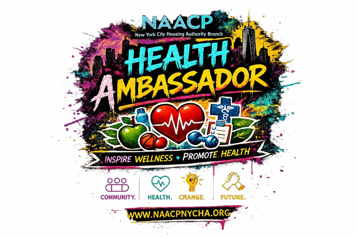Colorful NAACP Health Ambassador poster promoting wellness and community.