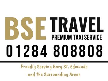 Logo of BSE Travel premium taxi service with contact number and service area.