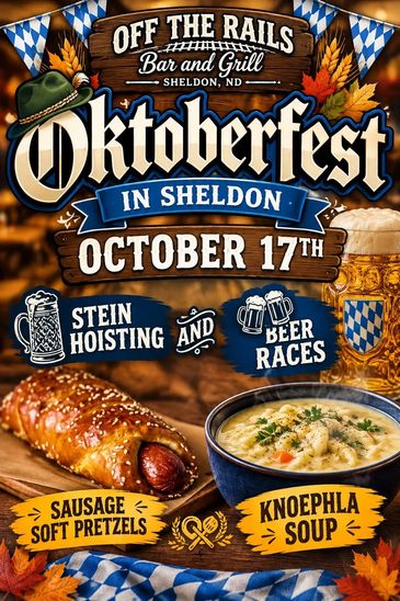Oktoberfest event poster featuring food and activities.