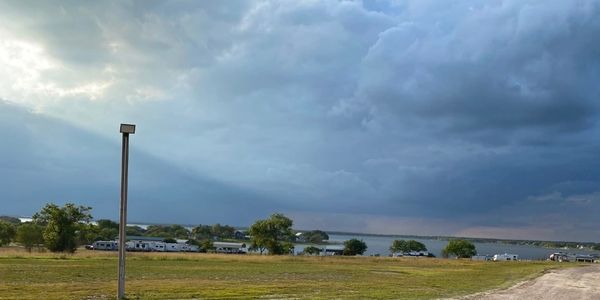 Beautiful storm blowing in over lake at Emerald Hills Waterfront RV Park.