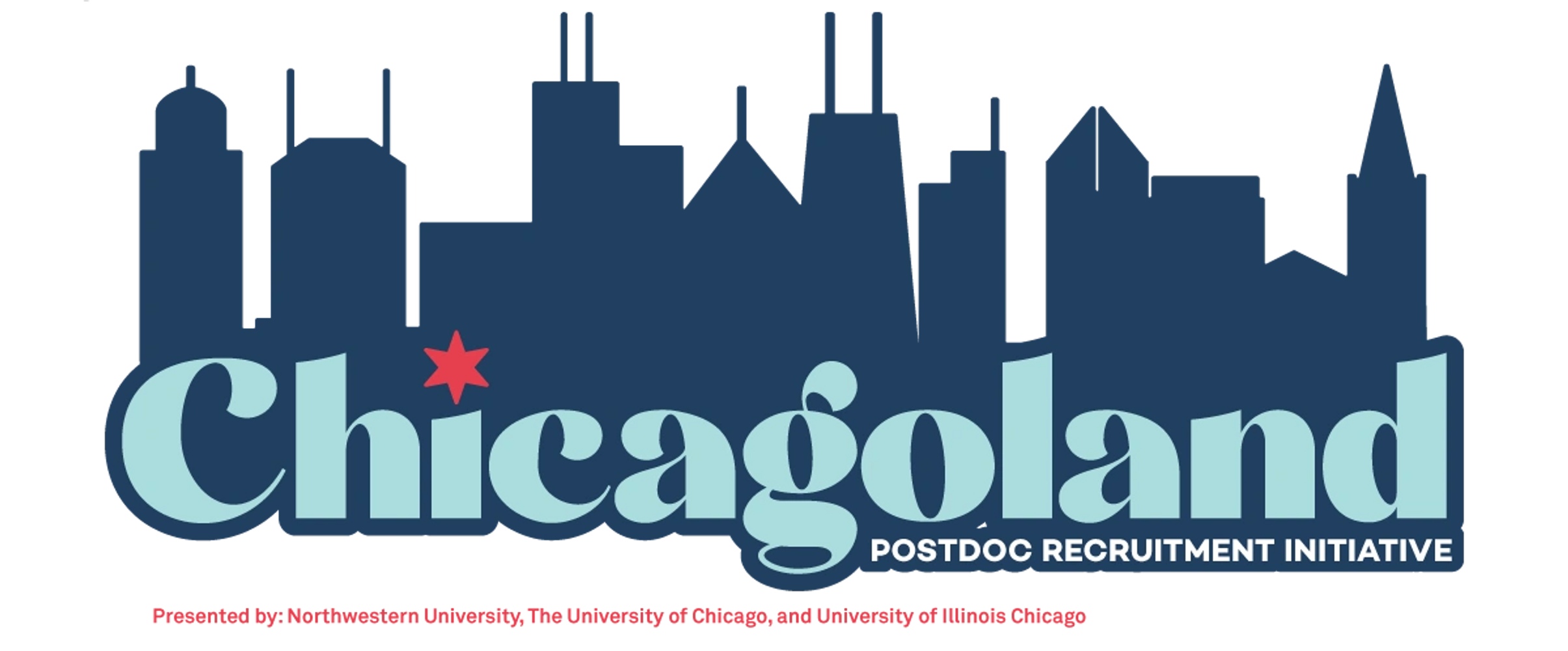 Chicagoland Postdoc Recruitment Initiative Chicago with blue Chicago skyline logo