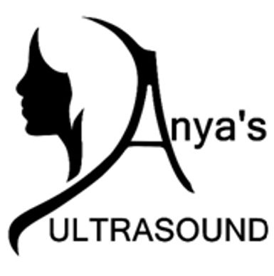 Logo for Anya's Ultrasound with a woman's profile.