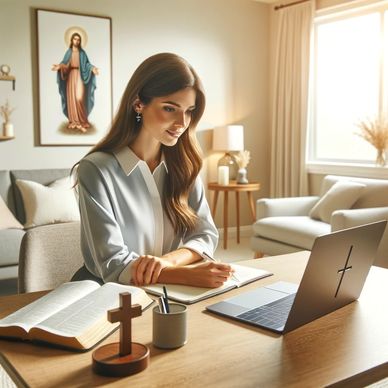 profissional católico participando de uma sessão de coaching online, alinhada mentoria e coaching 