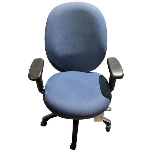 Kimball Wood Frame Guest Chair - Blue Fabric & Cherry Wood - Surplus Office  Equipment