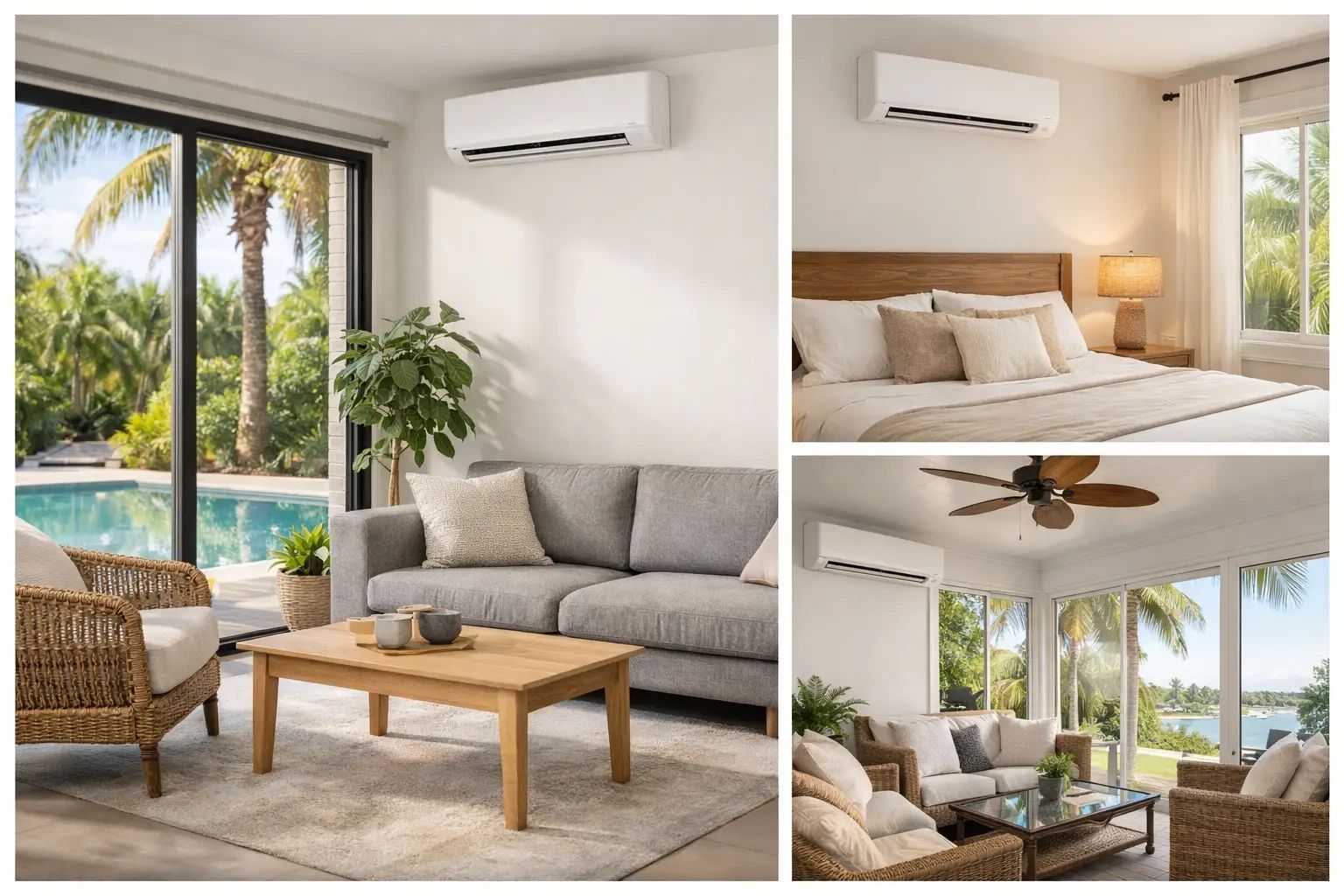 Ductless mini split ac systems installed in a lanai, a bedroom and a living room in North Port Flori
