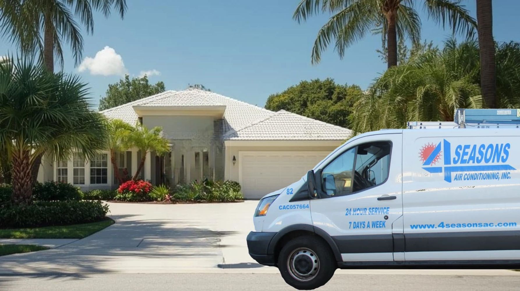 Four Seasons Air service van in front of a venice florida home while on a service call