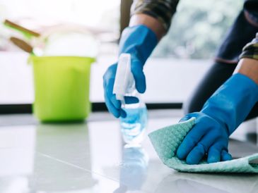Cleaning the floors with chemical products